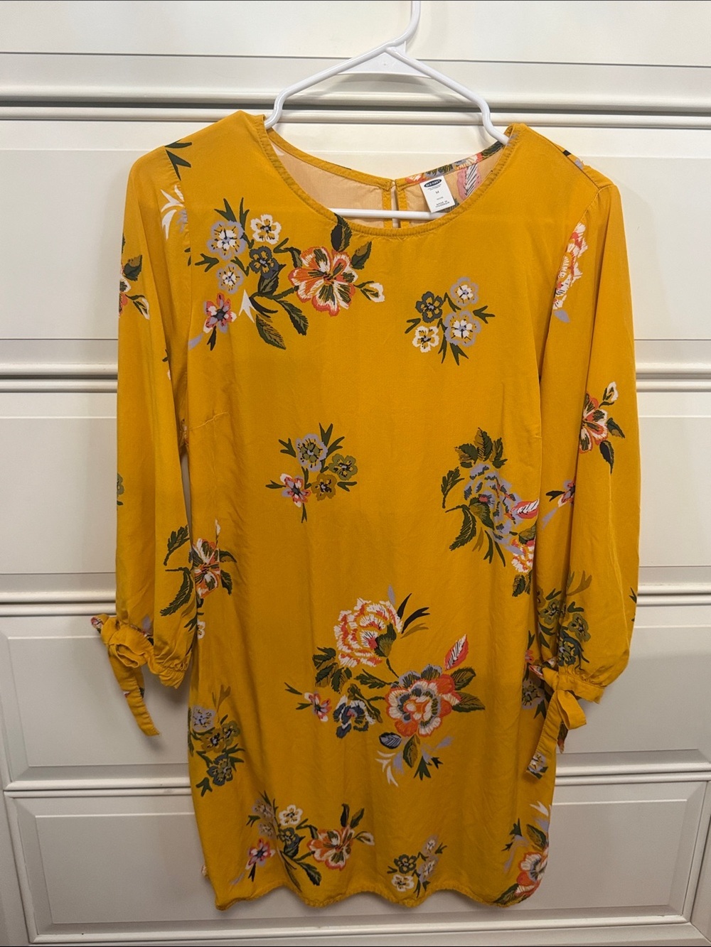 Old Navy Mustard Floral Sleeve Tie Cuff Shift Dress
